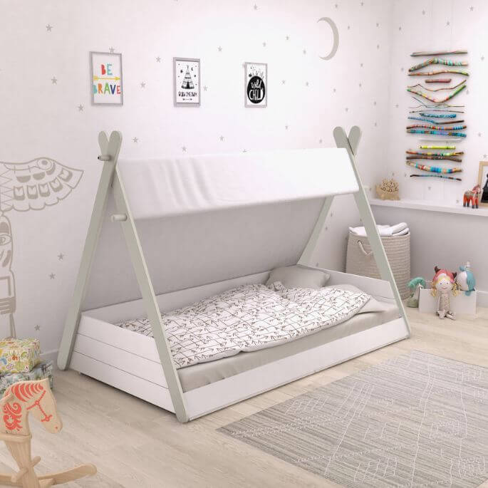 Lit enfant totem contemporain coloris blanc/taupe Hippie